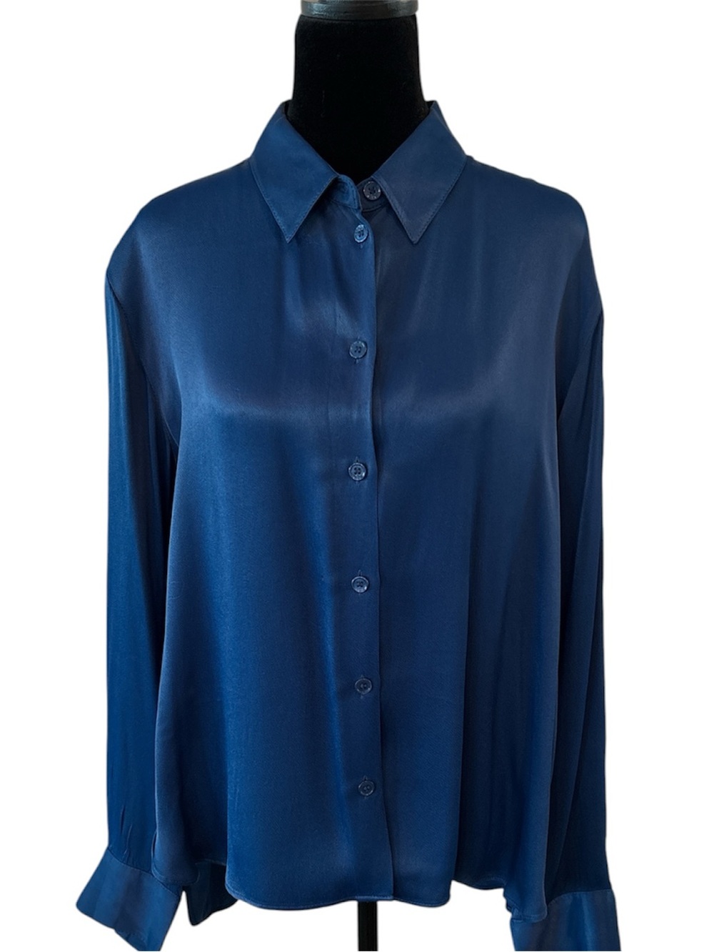Zara Satin Button-Down Shirt - Blue